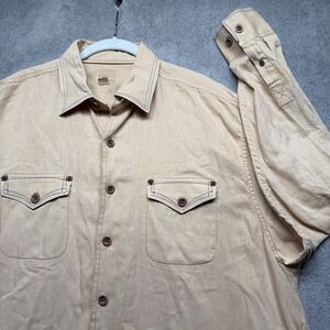Trevero Men's Khaki Linen Blend Button Up Shirt XXL